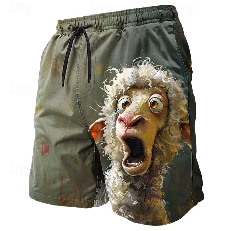 Men's Sheep Funny Ugly Animals Board Shorts Swimming Trunks Shorts Mid Waist Streetwear Hawaiian Casual Daily Holiday Drawstring Pocket Elastic Waist Designer Clothing Apparel
