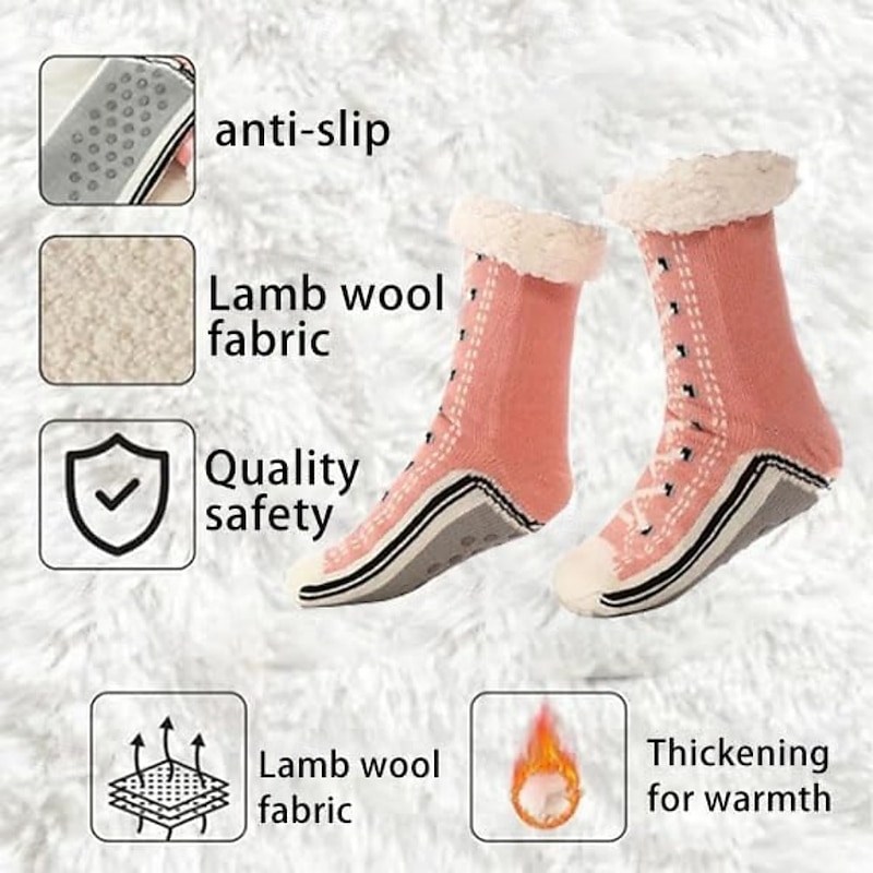 Ultra-Thick Cashmere Slipper Home Socks for Women, Non-Slip Fuzzy Home Socks with Grips, Warm Cozy Christmas Slipper Socks, Soft Inherentinct Winter Socks2