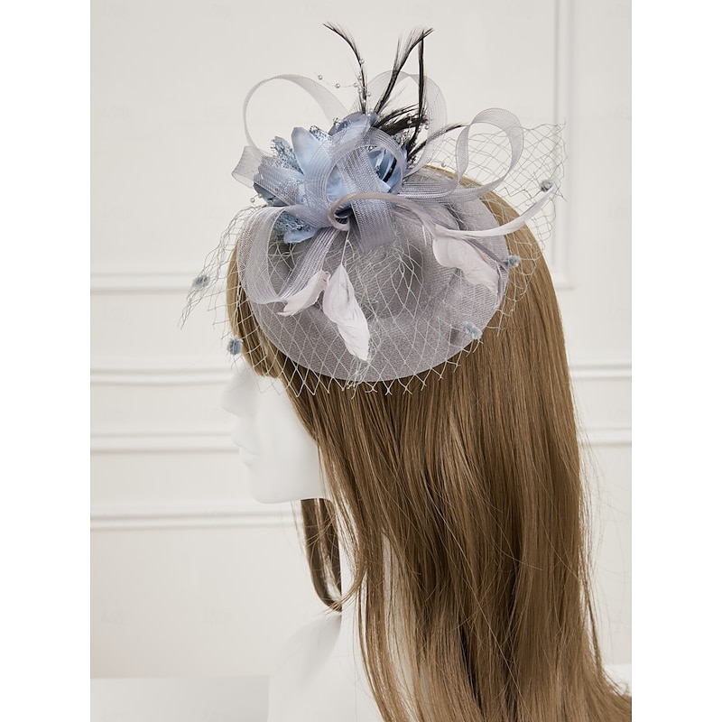 Fascinators Hats Headpiece Feathers Net Saucer Hat Fall Wedding Party / Evening Melbourne Cup Cocktail Royal Astcot With Feather Cap Headpiece Fascinators Race Day Dress3