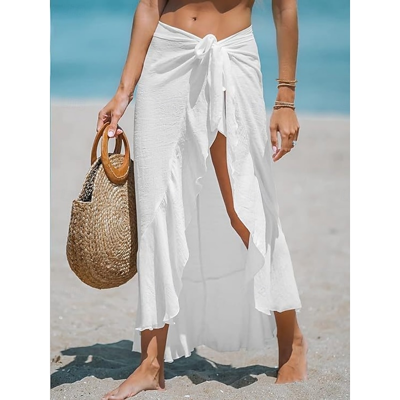 Women's Swimwear Cover Up wrap Swimsuit Ruffle Vacation Beach Wear Solid Color Sleeveless Bathing Suits3