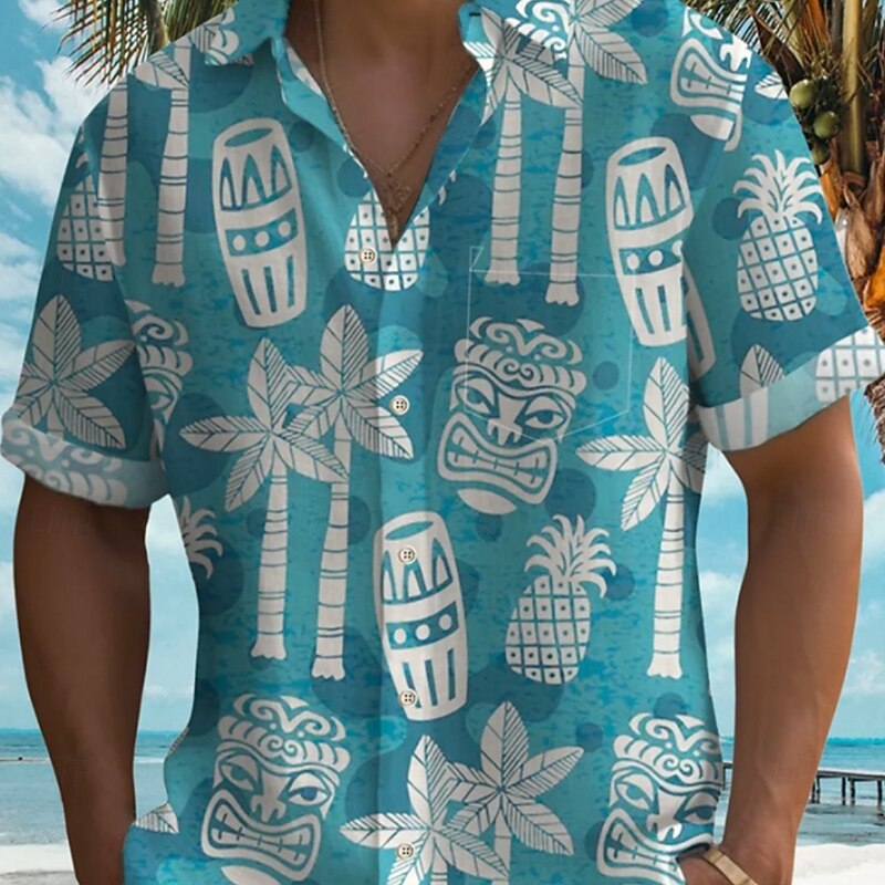 Men's Tribal Coconut Palm Casual Shirt Summer Hawaiian Shirt Aloha Shirt Short Sleeve Hawaiian Casual Causal Casual Summer Spring Turndown Button Up Blue2