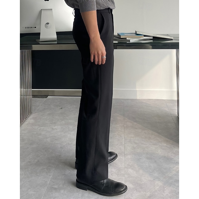 Men's Graduation Dress Pants Trousers Chinos Slacks Buttons Pocket Straight Leg Plain Comfort Formal Party Work Fashion Classic Style Black Dark Gray Micro-elastic4