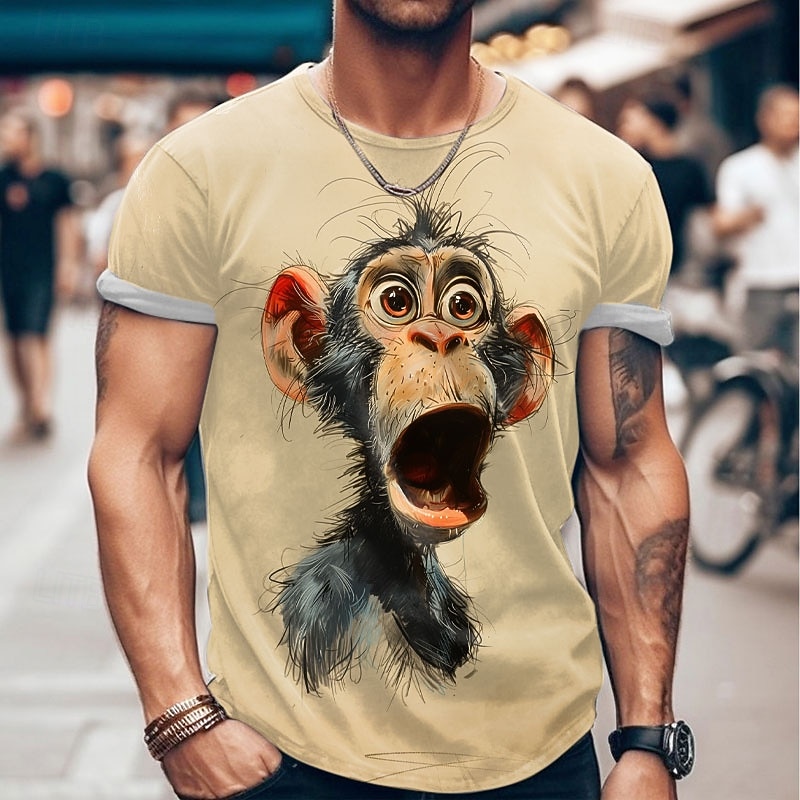 Men's Animal Funny T Shirt Short Sleeve T shirt 3D Print Crew Neck Shirt Exaggerated Designer Party Holiday Khaki Summer Spring Clothing Apparel S M L XL XXL XXXL