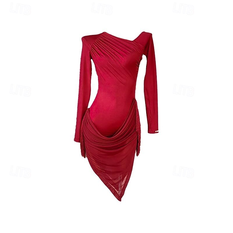 Latin Salsa Dance Dress Tassel Splicing Women's Performance Training Long Sleeve Polyester Mesh4