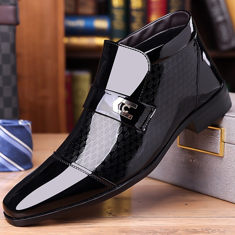 Men's Patent Leather Ankle Boots – Sleek Formal Design with Buckle Detail for Weddings, Parties, and Business Wear2