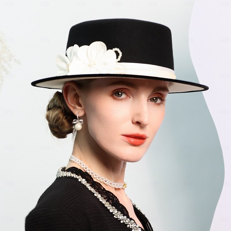 Hats 100% Wool Bowler / Cloche Hat Top Hat Wedding Tea Party Elegant Wedding With Feather Pearl Headpiece Headwear
