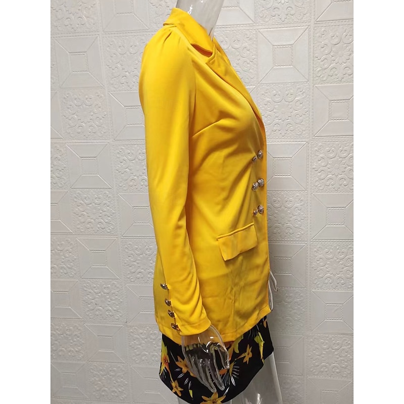 Women's Elegant Streetwear Daily Blazer Skirt Long Sleeve Shirt Collar Graphic Patchwork Casual Yellow Spring &  Fall Regular Fit3
