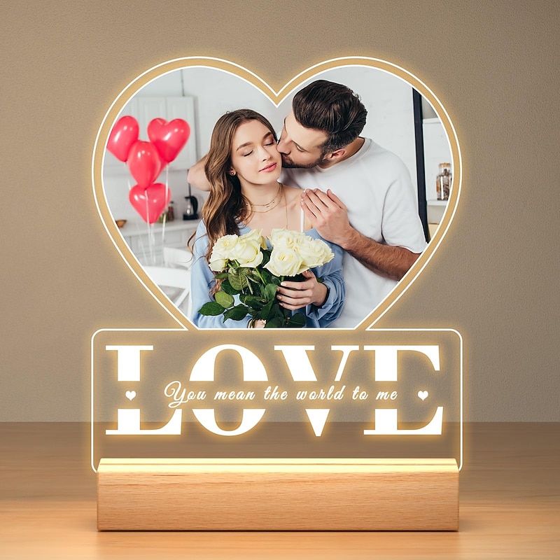 Personalized Light Up Photo Frame Custom Wedding Acrylic Night Light Love Heart Shaped USB Powered Perfect for Wedding Valentine's Day Lovers Anniversary Gifts Birthday Boyfriends and Girlfriends2