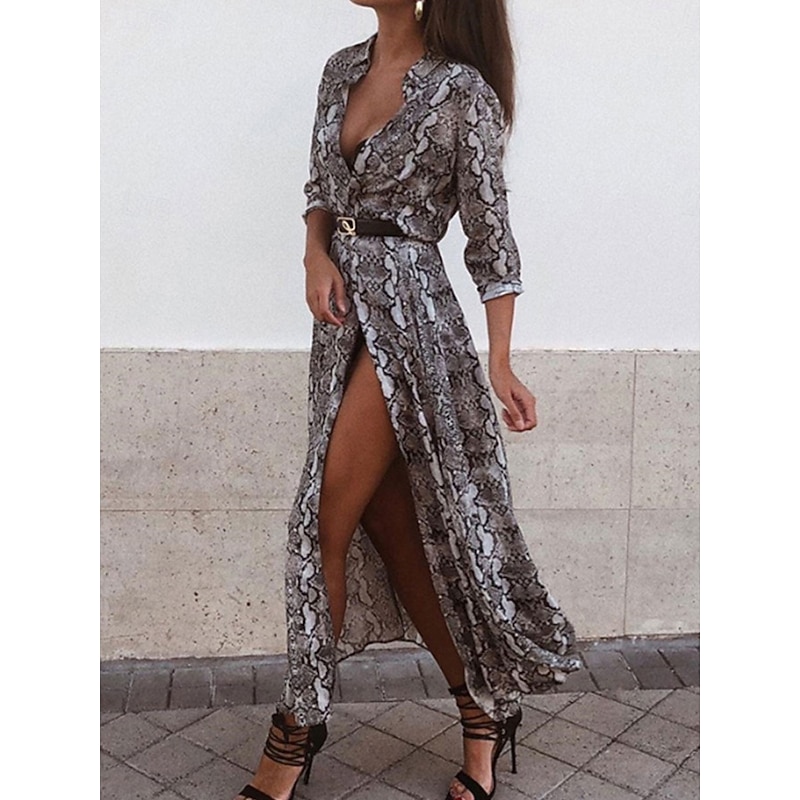 Women's Long Dress Maxi Dress Casual Dress Elegant Stylish Vacation Date Loose Fit Graphic Long Sleeve V Neck Black And White Spring Fall3