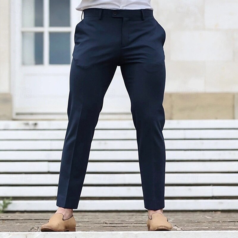 Men's Dress Pants Trousers Chinos Buttons Pocket Plain Comfort Ankle-Length Formal Party Work Fashion Classic Style Black Navy Blue Micro-elastic3