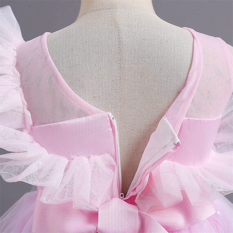 Flower Girl Dress Kid's Girls' Princess Dress Performance Wedding Party Elegant Beautiful Mesh Solid Color Sleeveless Crew Neck Pink Blue 4 years+2