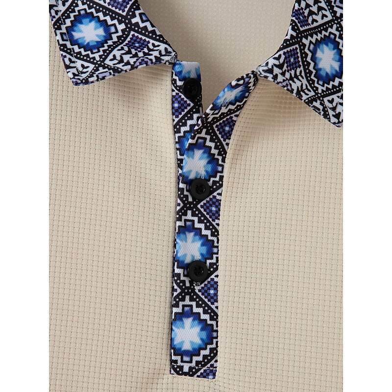 Men's Golf Shirt Waffle Knit Polo Shirt Business Active Classic Short Sleeve Fashion Modern Solid Color Buttons Summer Spring Regular Fit Black White Royal Blue Beige Gray Golf Shirt3