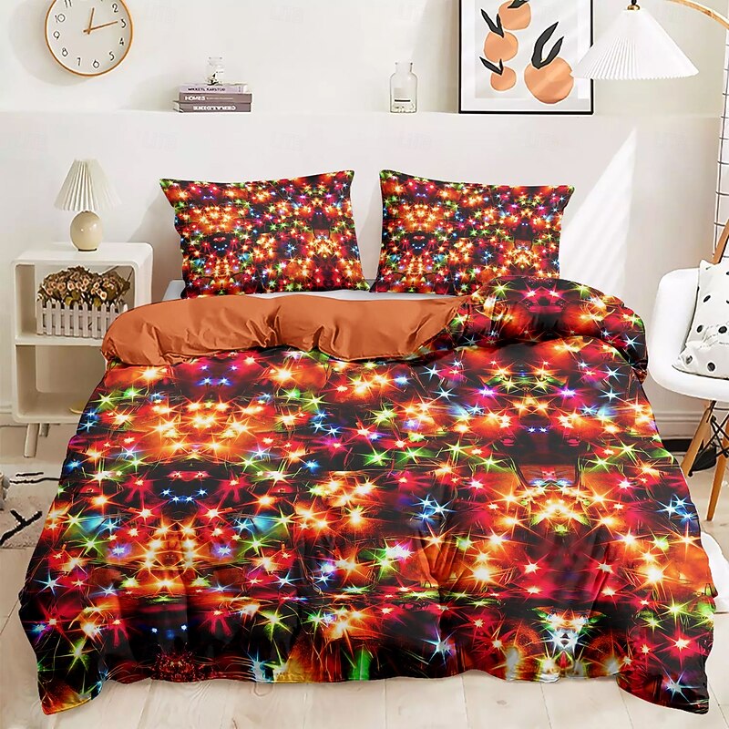 New Year Colorful Duvet Cover Set 100% Cotton, Soft and Breathable Fabric, Vibrant and Festive Design, Includes Duvet Cover and Pillowcases, Hypoallergenic and Skin-Friendly, Machine Washable, Durable