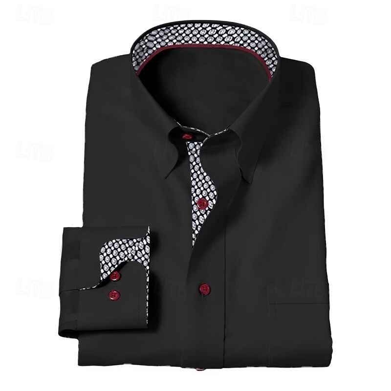 Men's Dress Shirt Button Up Shirt Color Block Wedding Outdoor Black White Royal Blue Blue Long Sleeve Collar Summer Spring Clothing Apparel3