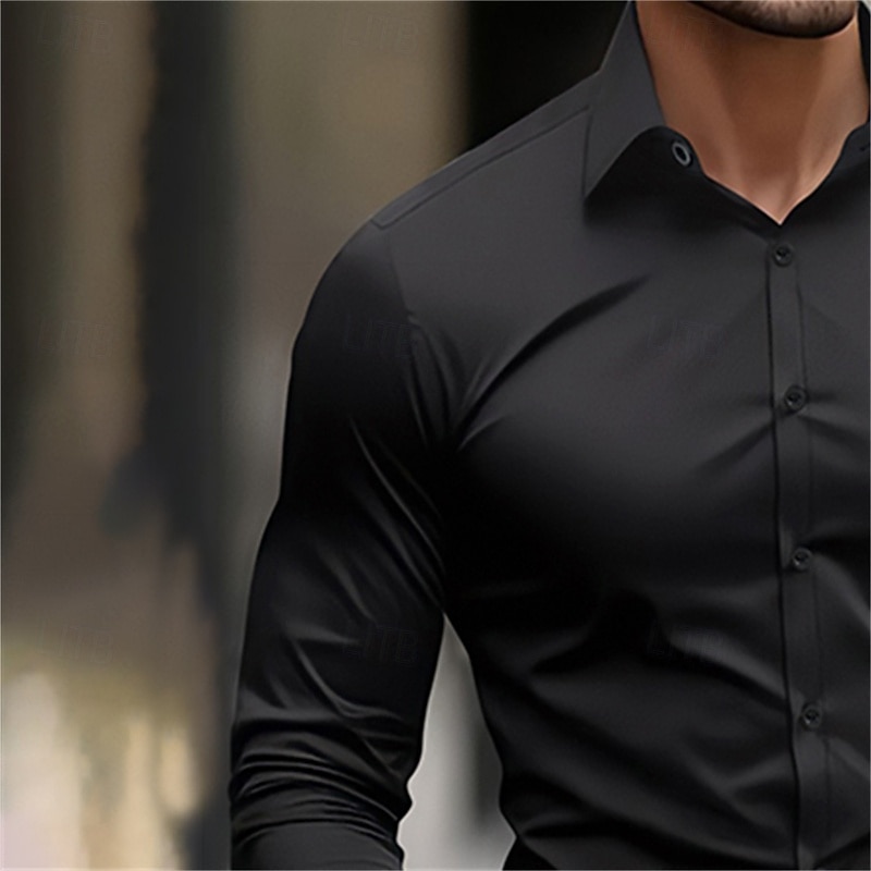 Men's Dress Shirt Plain Wedding Outdoor Black Red Navy Blue Dark Green Long Sleeve Collar Summer Spring Clothing Apparel3