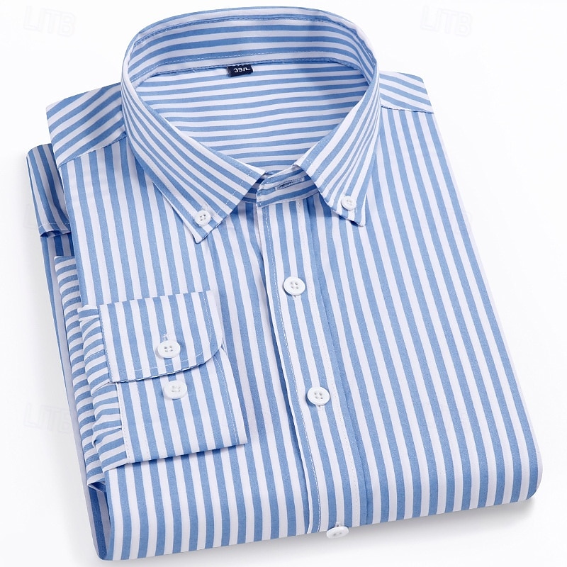Men's Dress Shirt Striped Shirt Wrinkle Resistant Stretch Wedding Outdoor Light Blue Black Yellow Navy Blue Long Sleeve Collar Summer Spring Clothing Apparel3
