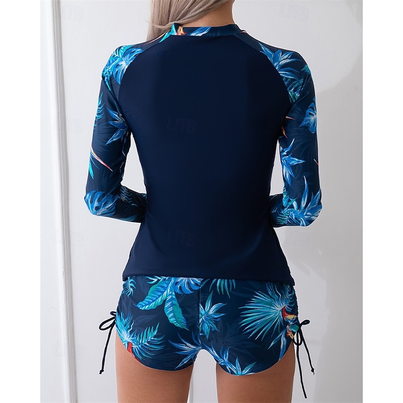 Women's Rash guard Swimsuit Lightweight Long Sleeve Swimwear Swimsuit 2 Piece Front Zip Swimming Surfing Beach Water Sports Floral Patchwork Printed Summer Spring Autumn4