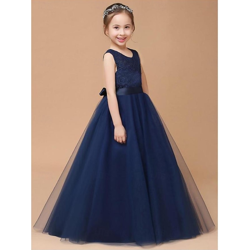 TS  Princess Floor Length Flower Girl Dress Quinceanera Girls Cute Prom Dress Tulle with Bow(s) Elegant Fit 3-16 Years2