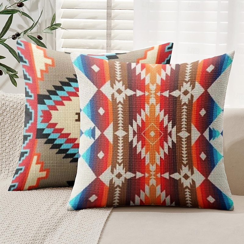 Farmhouse Style Geometric Pillow Case Pillow Covers Terracotta Southwestern Cushion Case Decorative Aztec Print Ethnic Home Decor4