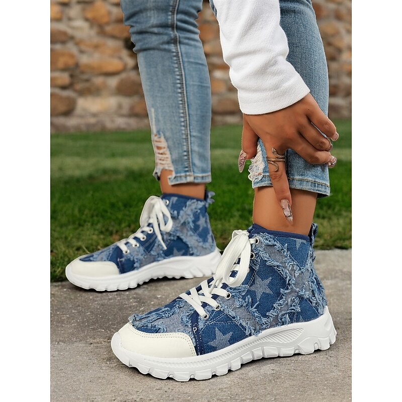 Women's Casual Blue Distressed Denim High-Tops Sneakers  - Perfect for Everyday Wear3