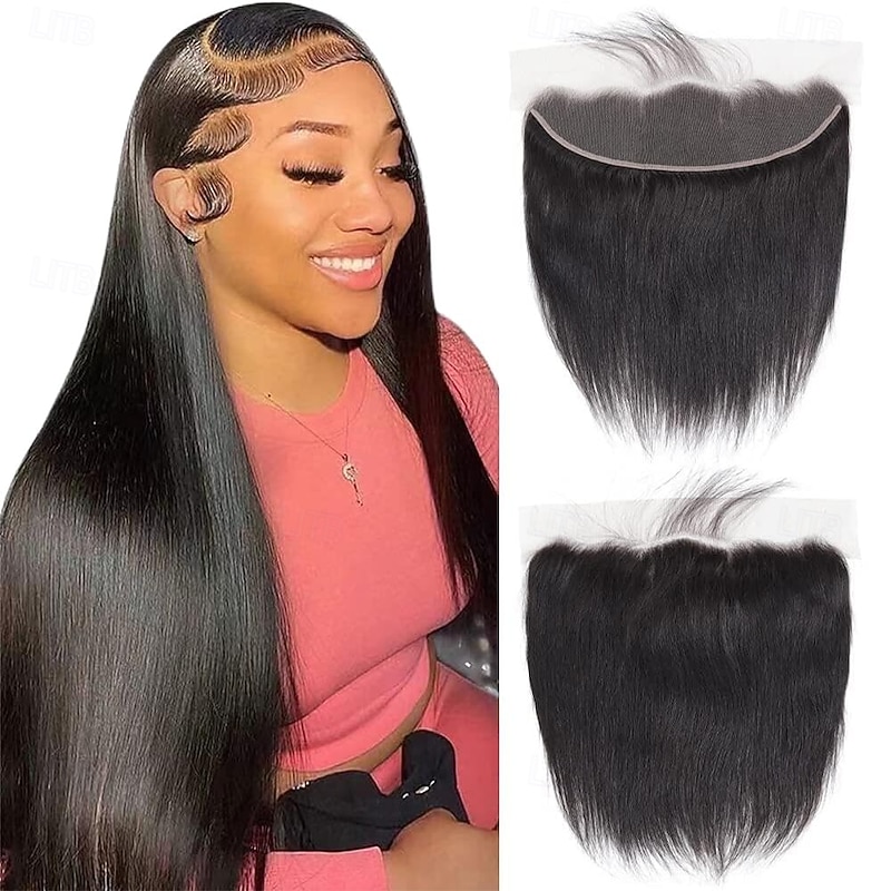 13x4 Transparent Lace Frontal Closure Brazilian Straight Human Hair Swiss Lace 100% Human Remy Hair Pre Plucked with Baby Hair