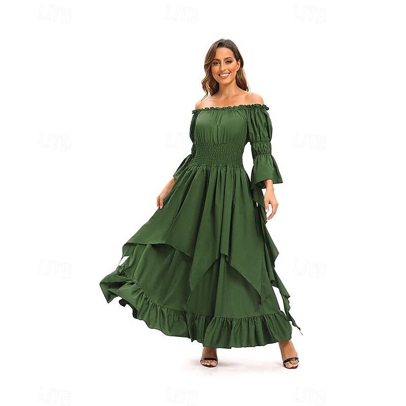 Retro Vintage Medieval Dress Bell Sleeve Puff Sleeve Viking Elven Fancy Dress Women's Celtic Pirate Fantasy Halloween Carnival Masquerade Casual Daily LARP Adults' Dress Belt All Seasons4