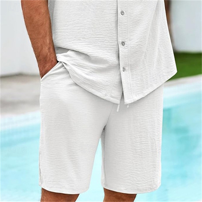 Men's 2 Piece Shirt Set Summer Set Matching Sets Casual Shirt Button Up Shirt Black White Blue Green Short Sleeve Plain Collar Vacation Daily Clothing Apparel Fashion Casual Comfortable4