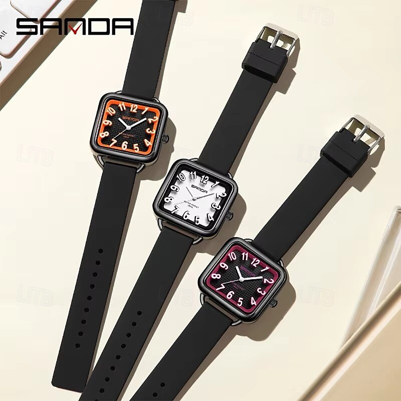 SANDA Women Men Quartz Watch Creative Minimalist Fashion Business Waterproof Decoration Silicone Watch2