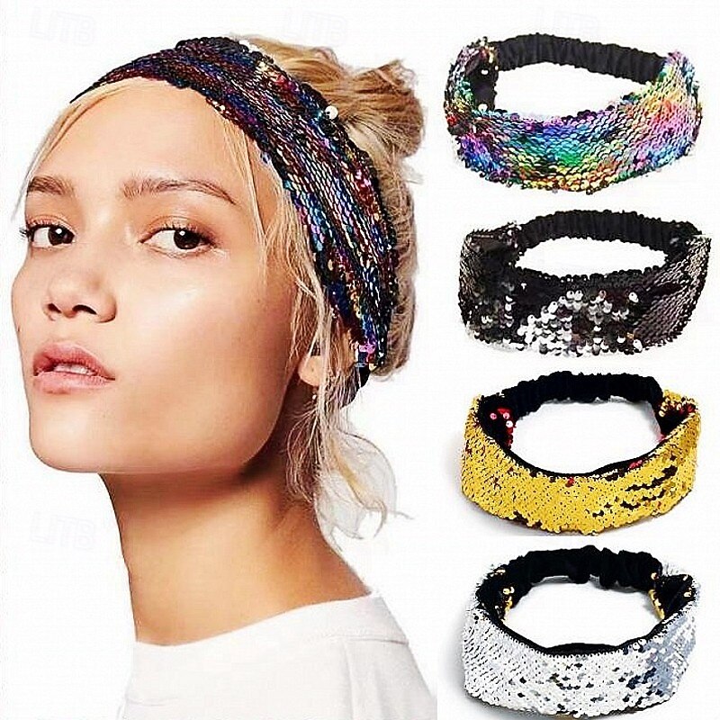 Sequin Headbands Elastic Stretch Sparkly Fashion Headband for Teens Girls Women Hairband Sport Head Band Party Favors Muticolored