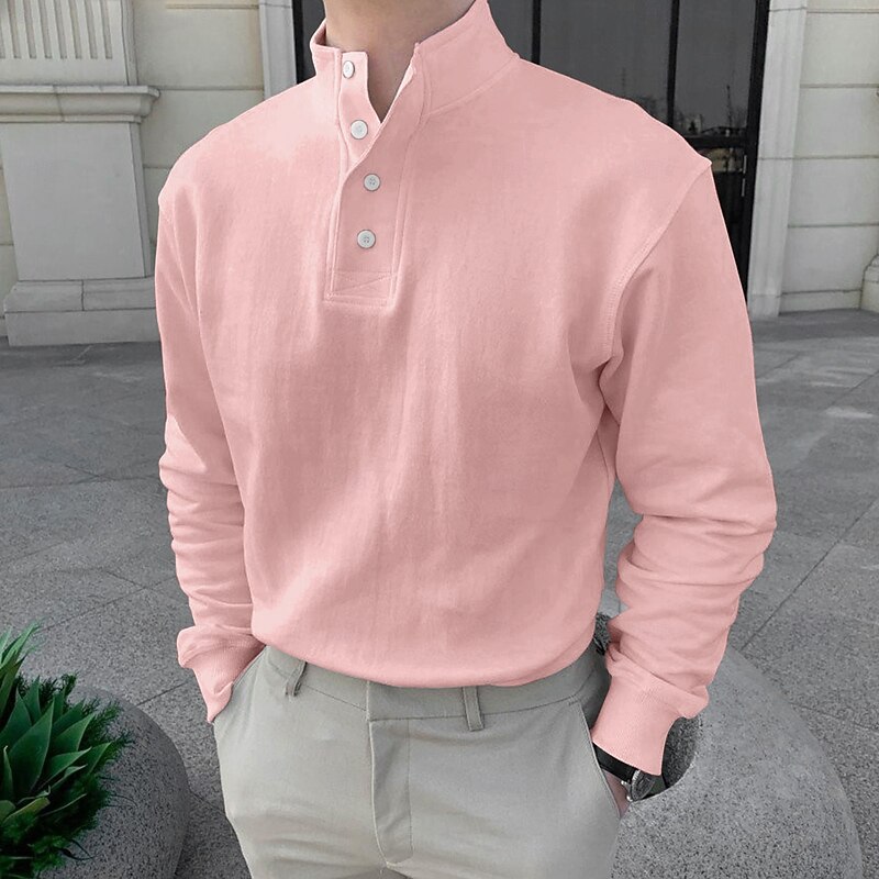 Men's Shirt Popover Shirt Summer Shirt Casual Shirt Black Pink Light Grey Gray Long Sleeve Solid Color Standing Collar Street Daily Clothing Apparel Fashion Casual Comfortable2