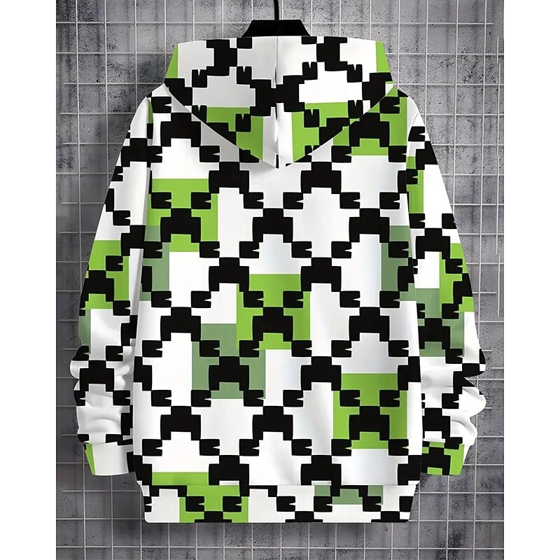 Boys 3D Graphic Plaid Hoodie Long Sleeve Spring Fall Fashion Streetwear Kids 4-12 Years Hooded Outdoor Casual Daily Regular Fit2