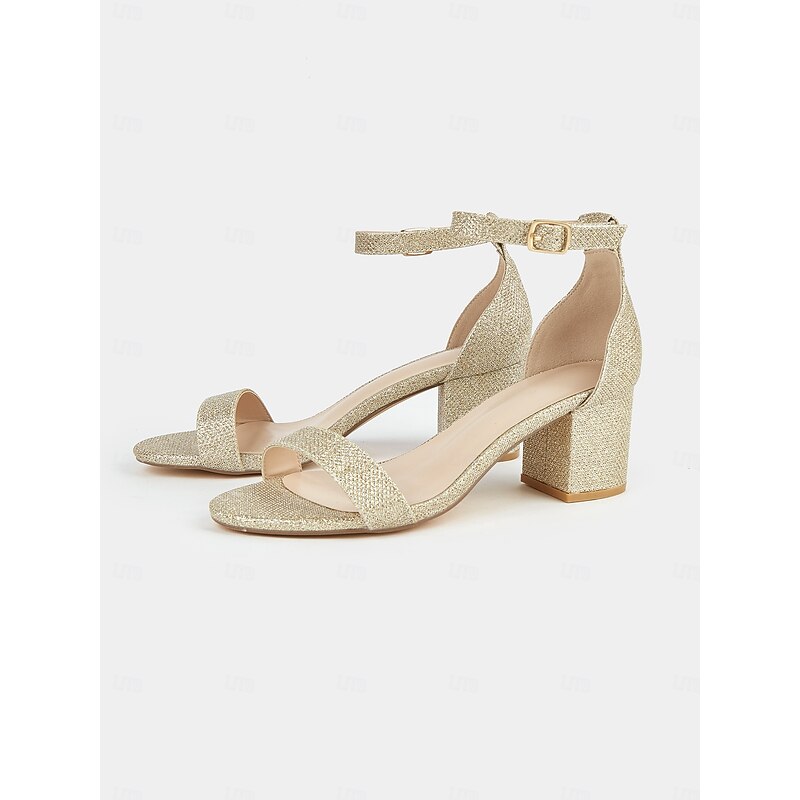 Women's Stylish Gold Glitter Block Heel Sandals with Ankle Strap | Perfect for Prom and Weddings4