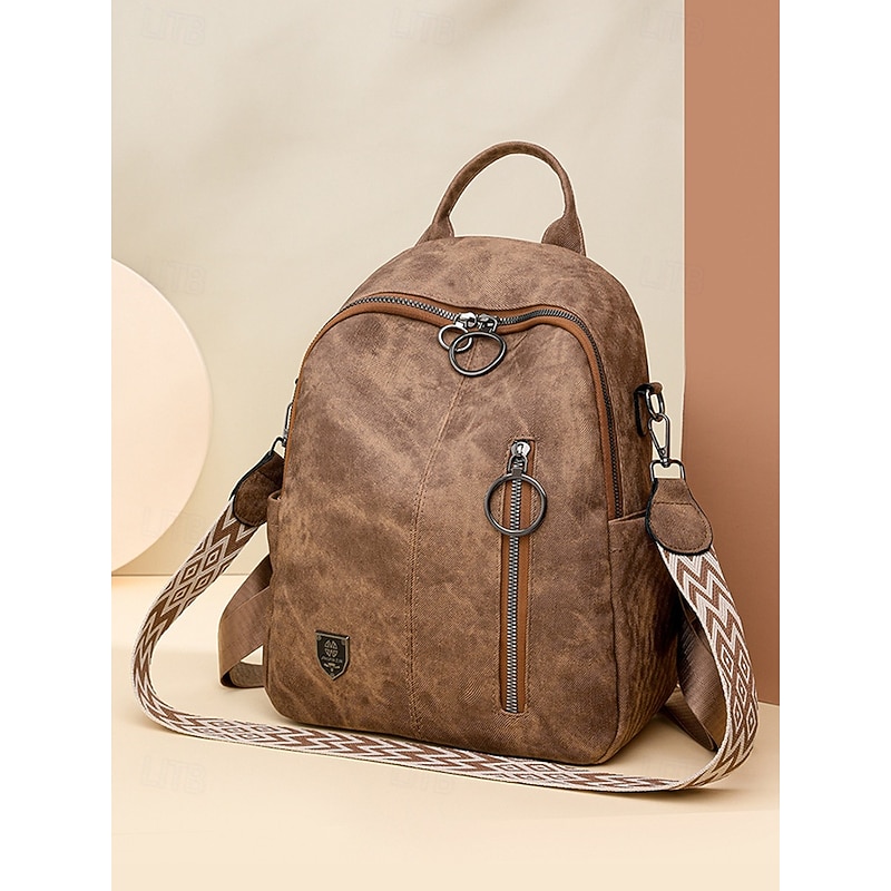 Women's Faux Leather Convertible Backpack in Brown with Adjustable Straps, Multiple Carrying Styles, and Zipper Pockets – Ideal for Travel, Work, and Everyday Use