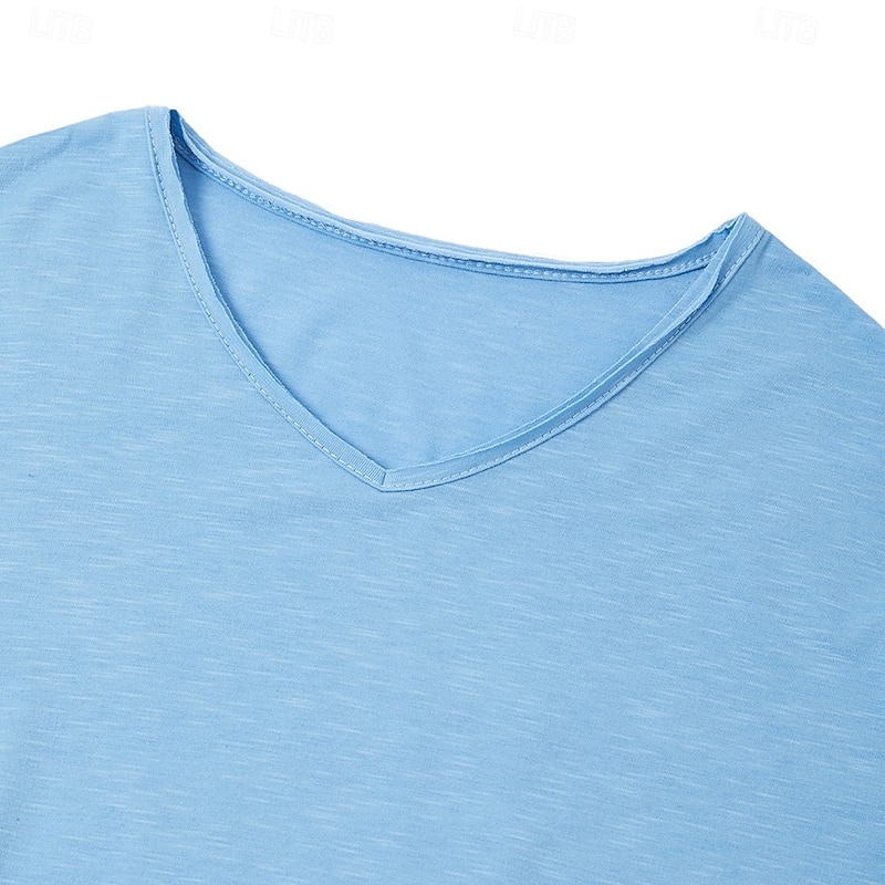 Men's Linen-like T Shirt Moisture Wicking Shirts Plain V Neck Street Causal Short Sleeve V Neck Vintage Clothing Apparel Retro Basic Casual Comfortable3