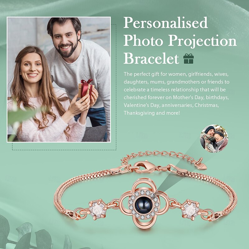 Personalized Projection Bracelet Custom Best Gift for Mom - Photo Bracelet with Embedded Projection Stone, Available in Silver and Rose Gold, Romantic Wedding Gift4