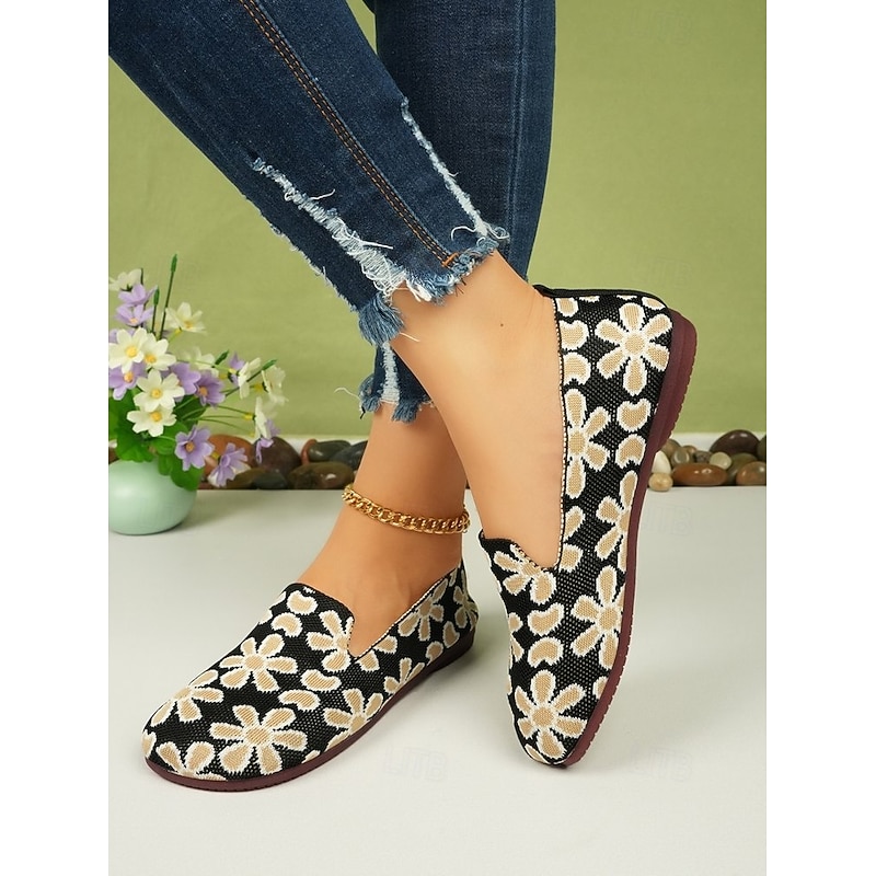 Women's Breathable Black Floral Slip-On Barefoot Flats with Soft Sole - Perfect for Everyday Wear3