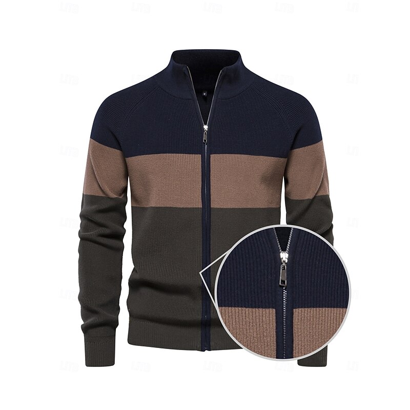 Men's Cardigan Sweater Dark Navy Grey Long Sleeve Top Golf Attire Clothes Outfits Wear Apparel4