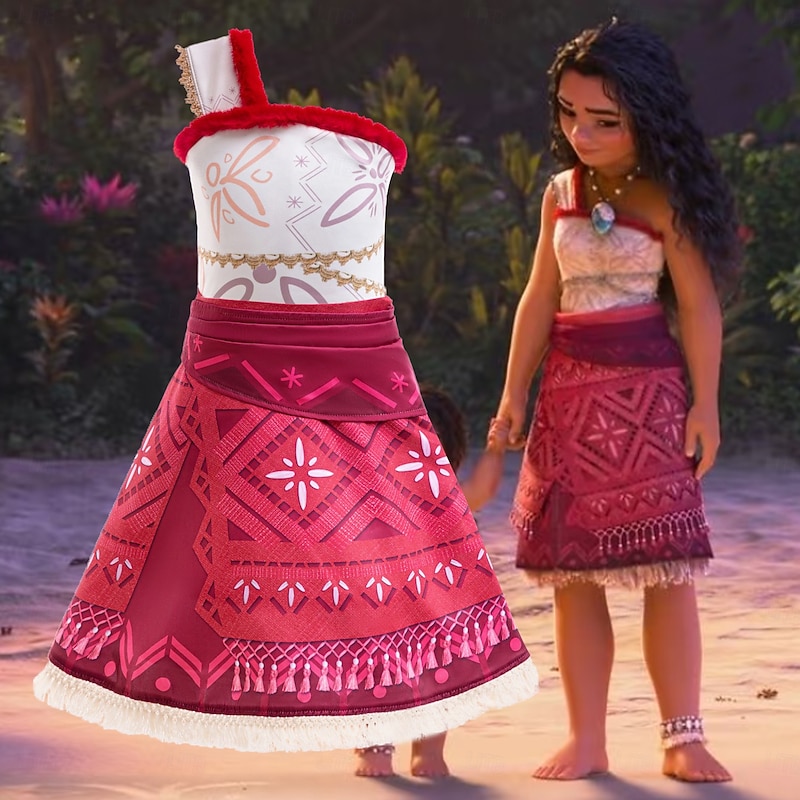 Princess Fairytale Moana Dress Kid's Carnival Children's Day New Year Festival Holiday Terylene Orange Women's Easy Carnival Costumes Top Skirt Belt World Book Day Costumes