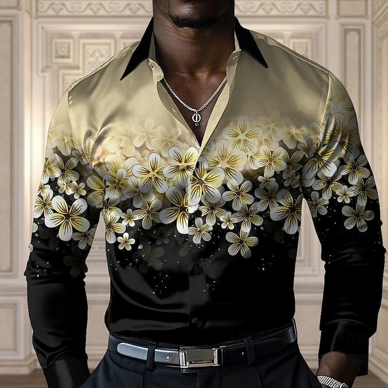 Men's Floral Casual Shirt Button Up Shirt Long Sleeve Casual Party Gift Casual Spring Fall Turndown Button Up Yellow Blue Purple Green Gray2