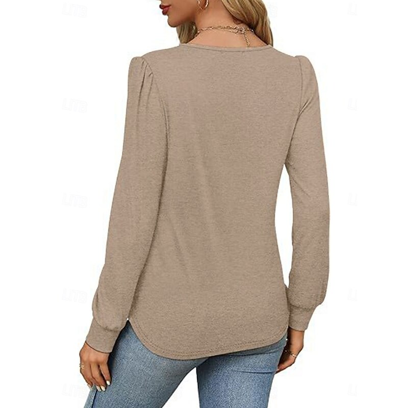 Women's Shirt Blouse Solid Color Basic Casual Long Sleeve Crew Neck Regular Tops Daily Ruched Black White Pink Wine Blue Summer Spring2