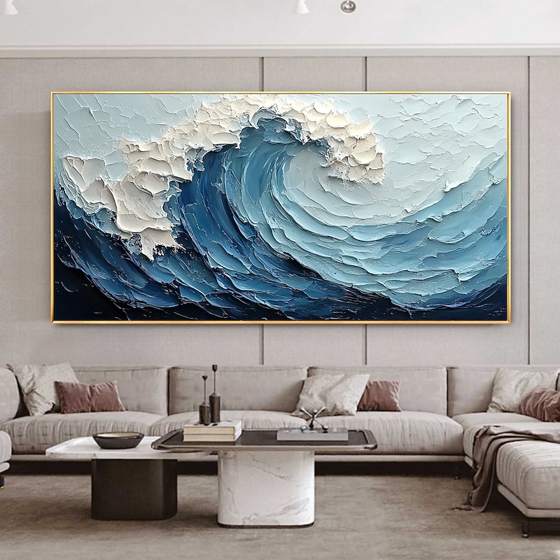 Handmade Original Texture Waves Painting Oil Painting On Canvas Abstract Ocean Seascape Painting Wall Art for Home Decor With Stretched Frame/Without Inner Frame Painting4
