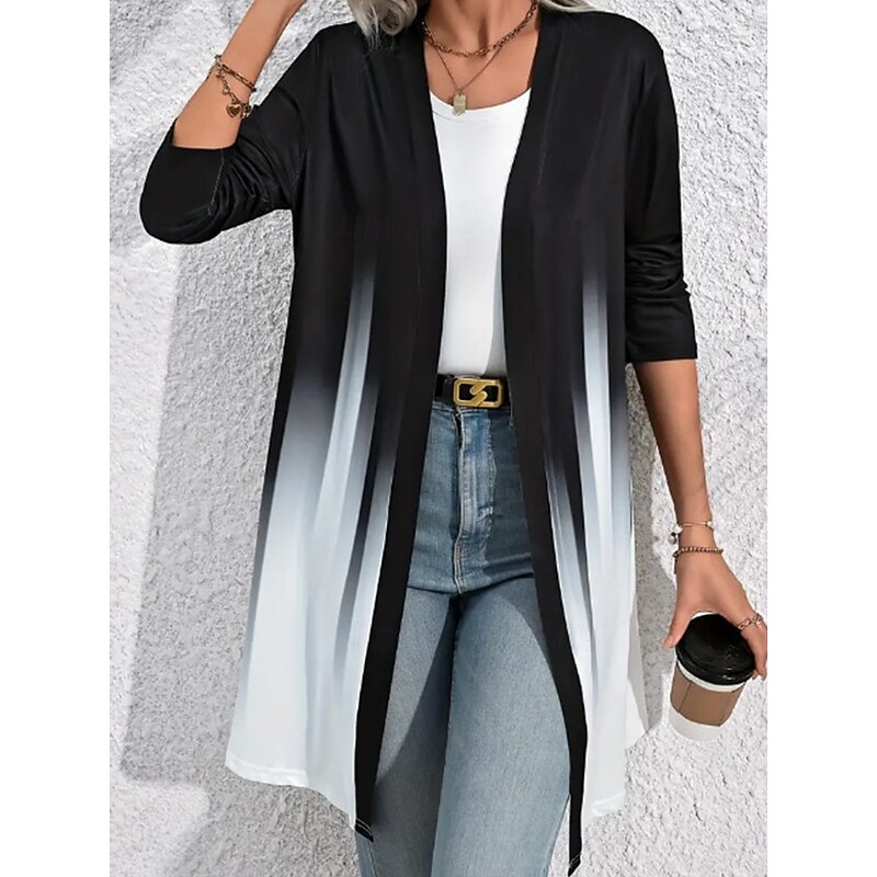 Women's Shacket Breathable Comfortable Patchwork Fashion Color Gradient Outdoor Street Long Crewneck Regular Fit Long Sleeve Outerwear Black Purple Green Spring Fall