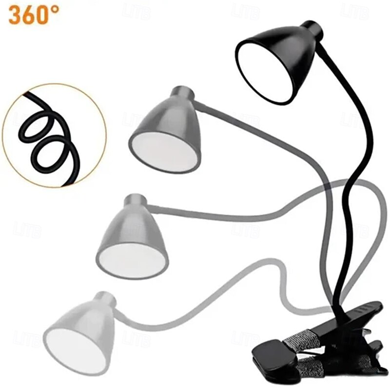 LED Metal Clip Table Lamp Reading Light with Three Color Schemes for Reading - USB Powered Night Lights, Bedroom Bedside Lights 1PC4