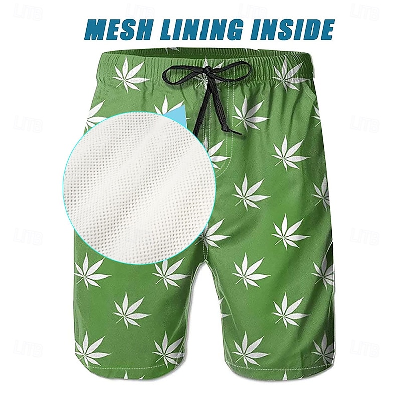 Men's Leaf Tropical Plants Swim Shorts Board Shorts Swimming Trunks Mid Waist Streetwear Hawaiian Casual Daily Holiday Pocket Drawstring Elastic Waist Designer Clothing Apparel2