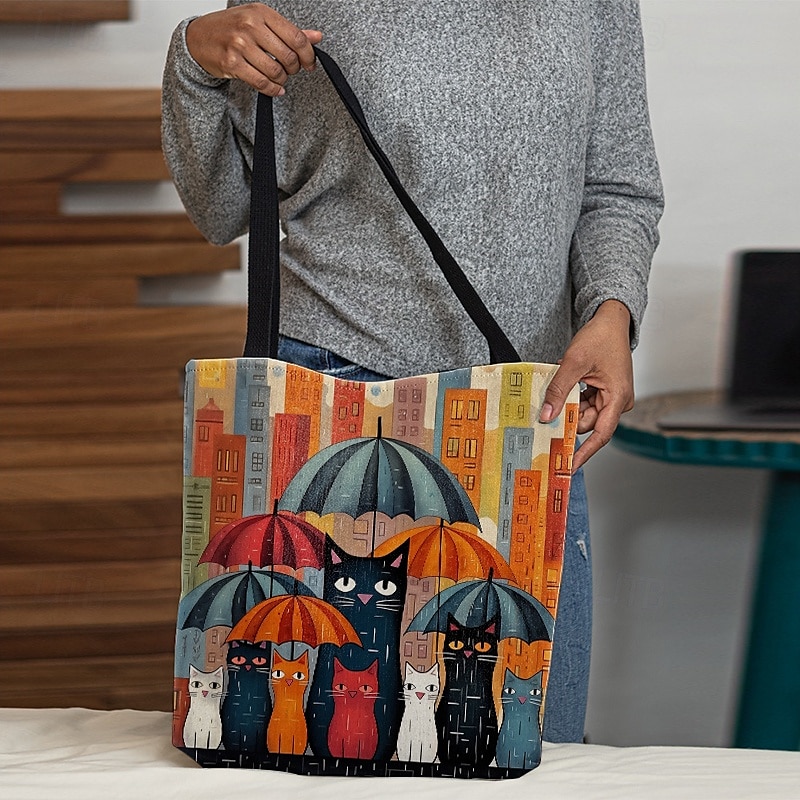 Women's Colorful Cat Tote Bag with Cute Cat Pattern | Perfect for Everyday Use and Shopping