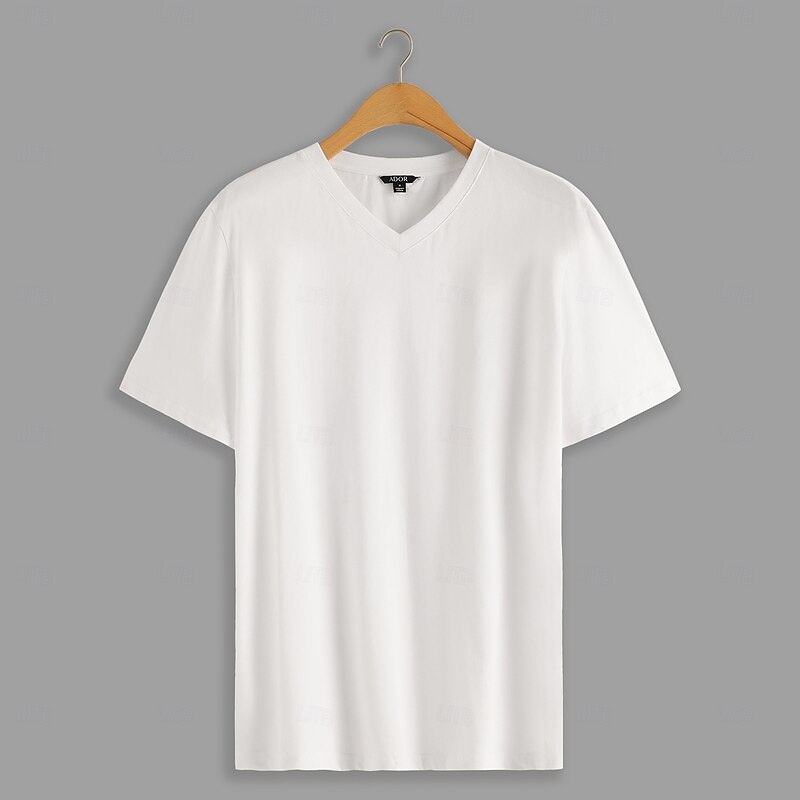 Men's 100% Cotton T Shirt Solid Color V Neck Training Outdoor Short Sleeve V Neck Clothing Apparel Vacation Sports Neutral Fashion3