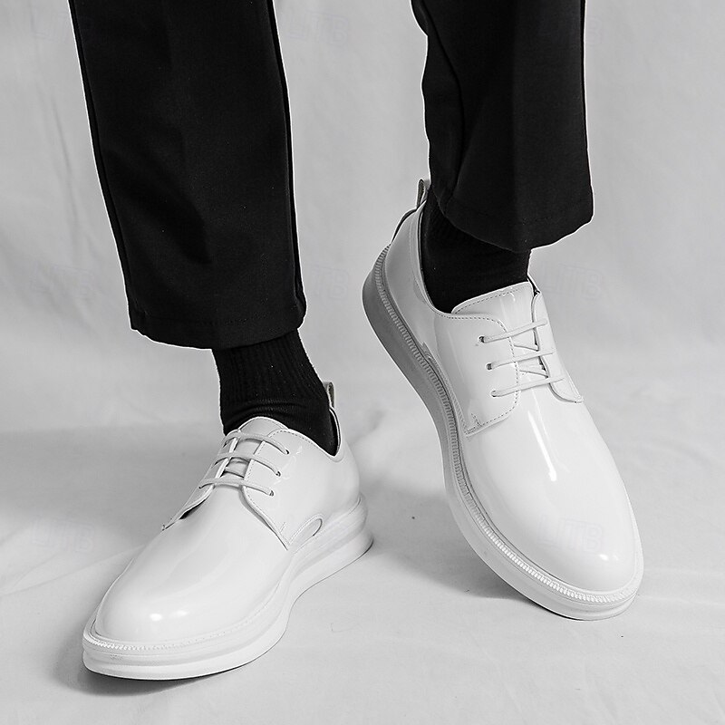 Men's White Faux Leather Lace-Up Oxford Shoes – Elegant Formal Shoes for Weddings, Business, and Special Occasions2