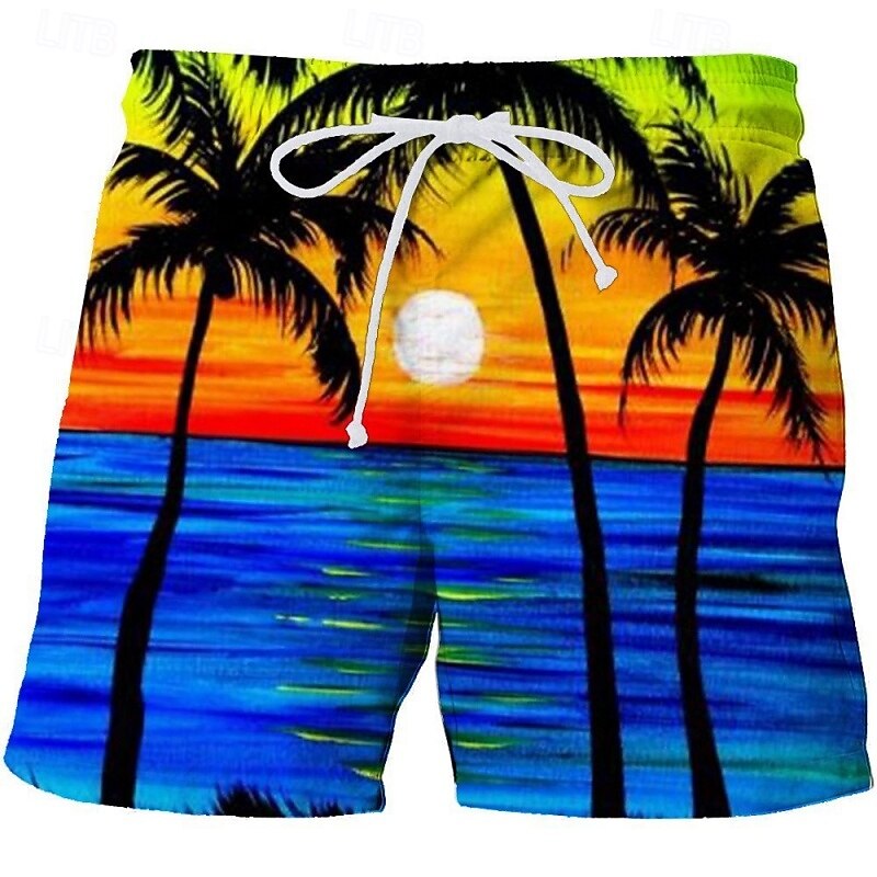 Men's Swim Trunks Swim Shorts Quick Dry Board Shorts Bathing Suit Drawstring with Pockets Swimming Surfing Beach Water Sports Gradient Stripes Summer Spring3
