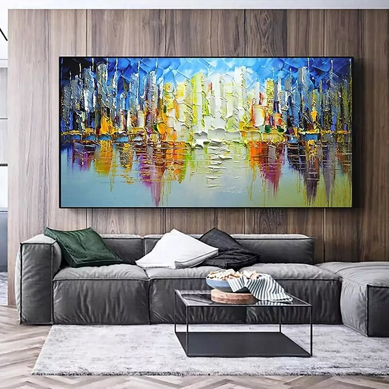 Mintura Handmade Texture City Landscape Oil Paintings On Canvas Wall Art Decoration Modern Abstract Picture For Home Decor Rolled Frameless Unstretched Painting3