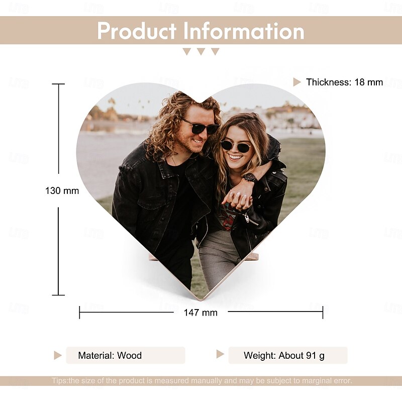 Personalized Photo Heart-Shaped Wooden Ornament Custom Wedding Gift for Couple Wooden Decoration, Wedding Gift for Boyfriends, Girlfriends, Wives, and Husbands3